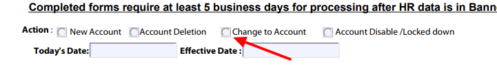Change of Account form example